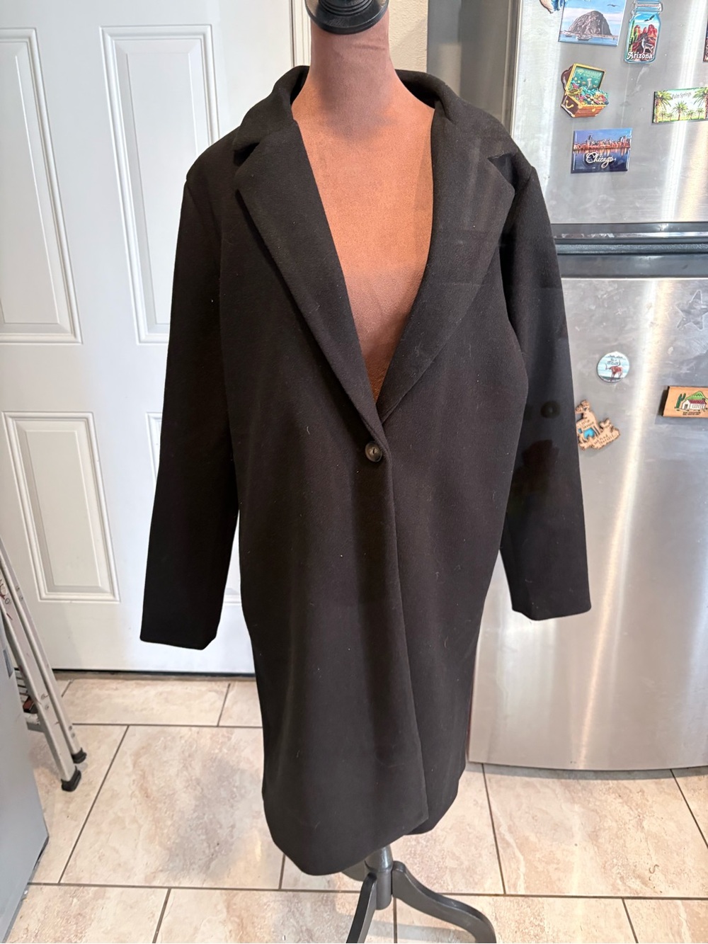 Ambiance Black Single-Button Long Trench Coat